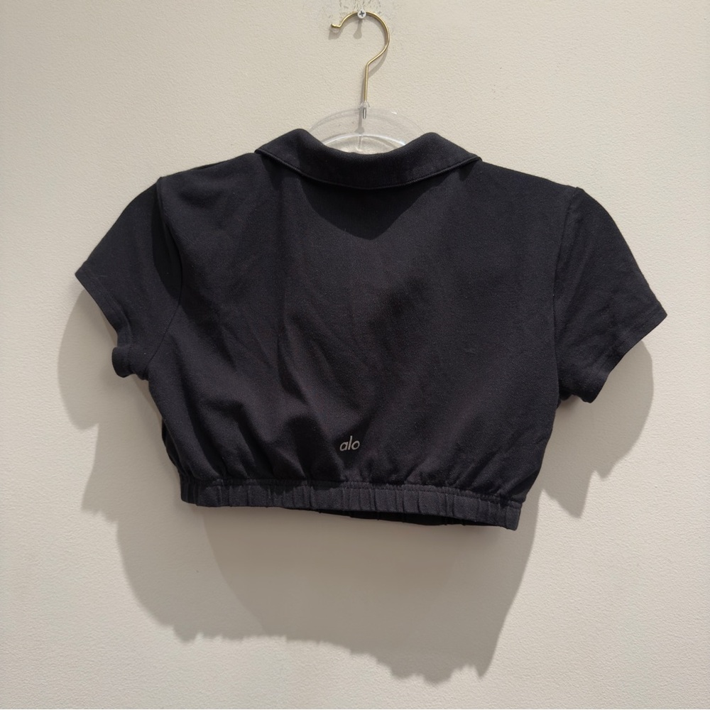 ALO Yoga Black Cropped Prestige Polo Top/ Shirt Womens Size Small - Picture 5 of 8